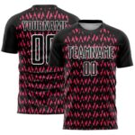 Custom Black Hot Pink-White Abstract Geometric Pattern Sublimation Soccer Uniform Jersey
