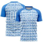 Custom Powder Blue White-Silver Abstract Geometric Pattern Sublimation Soccer Uniform Jersey